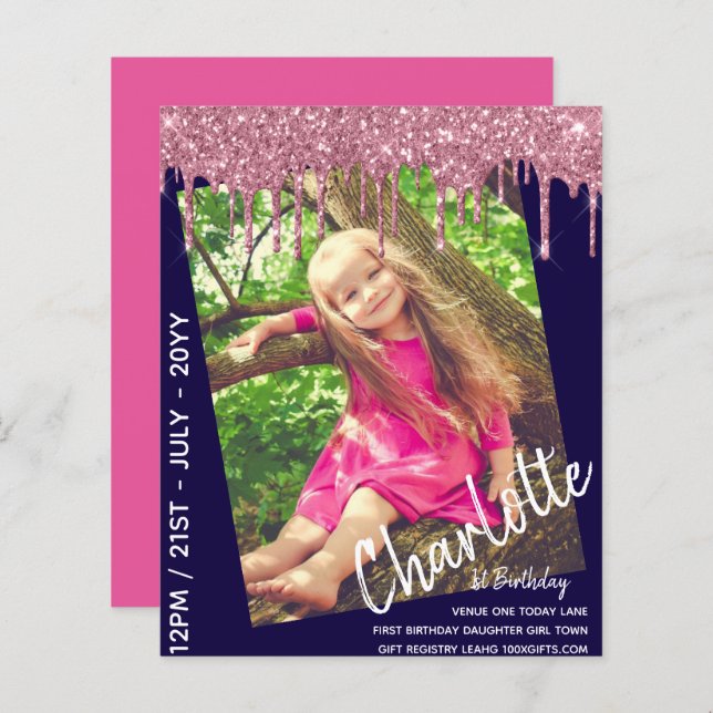 Lámina PRESUPUESTO Primer Chica de cumpleaños Invitación  (Anverso / Reverso)