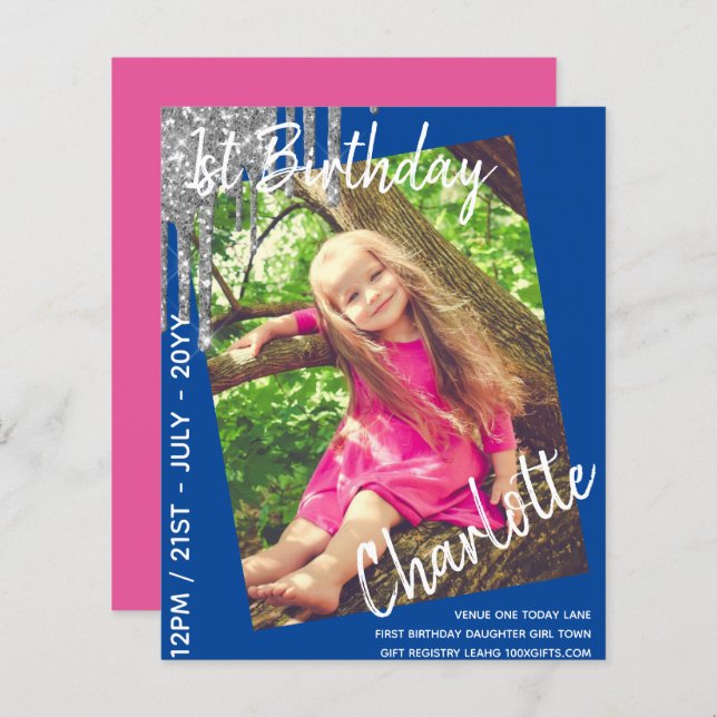 Lámina PRESUPUESTO Primer Chica de cumpleaños Invitación  (Anverso / Reverso)