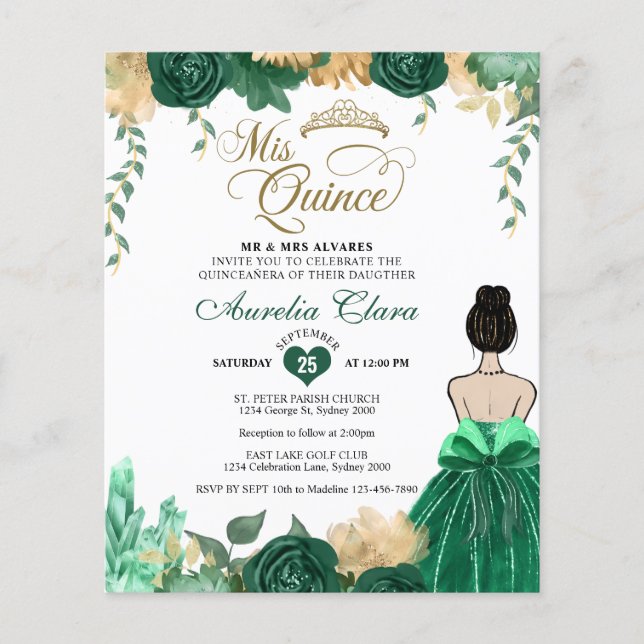 Lámina PRESUPUESTO Princesa Floral Esmeralda Mis Quince (Anverso)