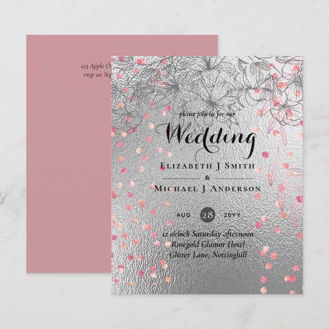 Lámina PRESUPUESTO Purpurina metálico BODA de Rosegold Pl (Anverso / Reverso)