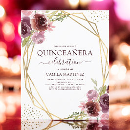 Lámina Presupuesto Quinceanera Burgundy Floral Geométrica