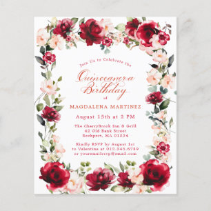 Lámina PRESUPUESTO Quinceanera Cumpleaños Rosa Roja Peony