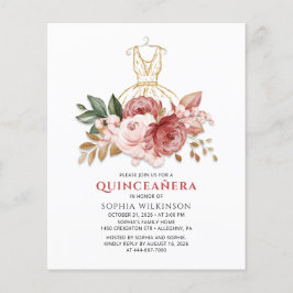 Lámina Presupuesto Quinceanera Faux Gold Dress Floral