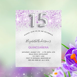 Lámina PRESUPUESTO Quinceanera gotas de purpurina púrpura