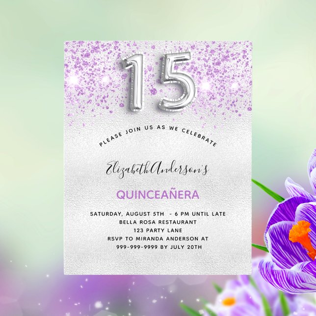 Lámina PRESUPUESTO Quinceanera gotas de purpurina púrpura (Subido por el creador)