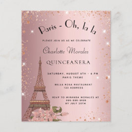 Lámina Presupuesto Quinceanera Invitación rosa de París