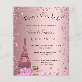 Lámina Presupuesto Quinceanera Invitación rosa de París