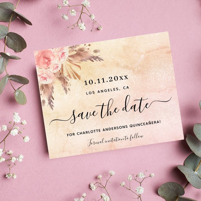 Lámina Presupuesto Quinceanera pampas blush guardar fecha (Subido por el creador)