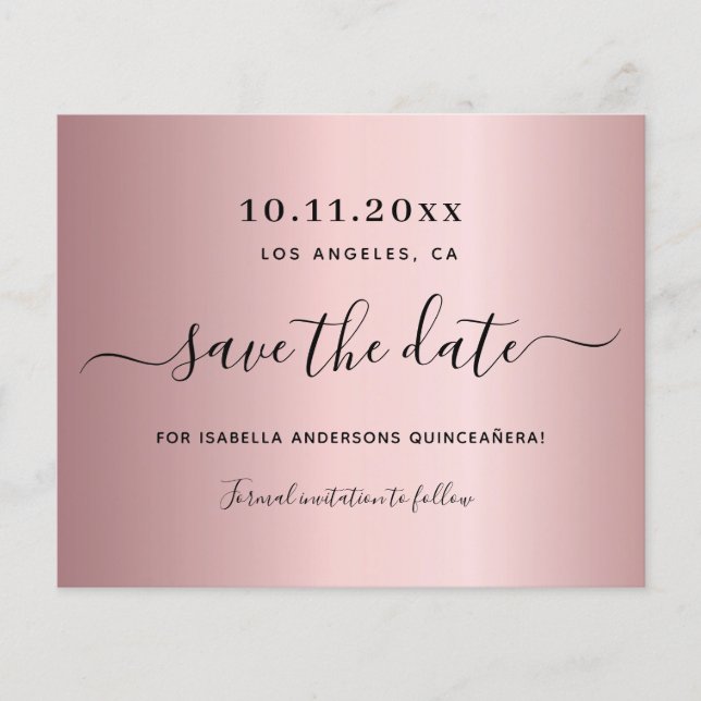 Lámina Presupuesto Quinceanera polvo rosa rubor guardar f (Anverso)