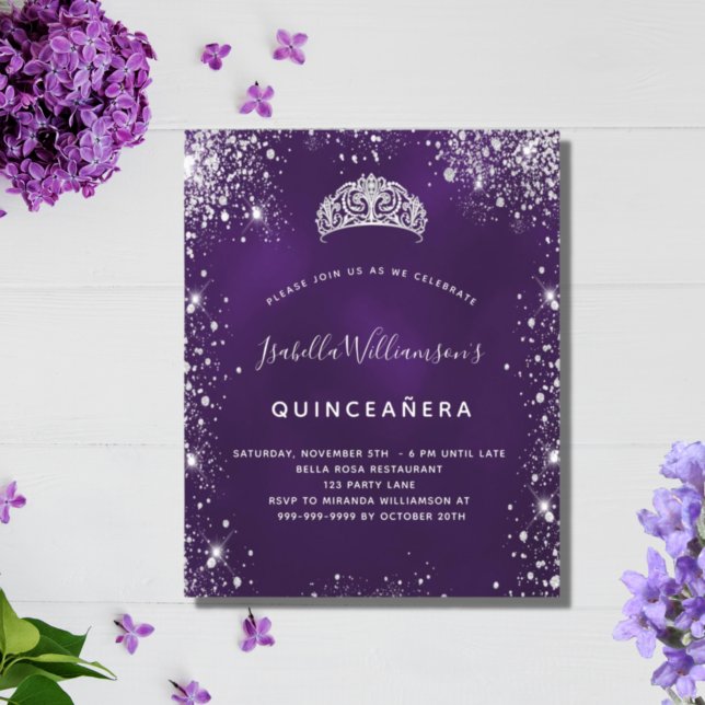 Lámina Presupuesto Quinceanera purpurina de plata púrpura (Subido por el creador)