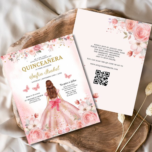 Lámina Presupuesto Quinceañera QR Código Rubor Floral ros (Subido por el creador)