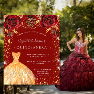Lámina Presupuesto Quinceanera rojo purpurina vestido flo
