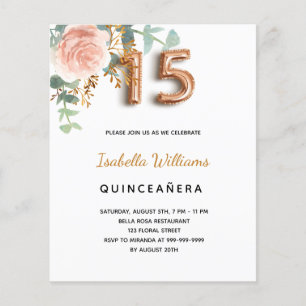 Lámina Presupuesto Quinceanera rosa floral oro eucalipto