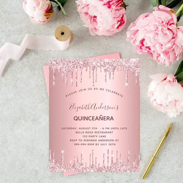 Lámina PRESUPUESTO Quinceanera rosa polvoriento purpurina (Subido por el creador)