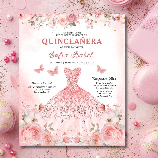 Lámina Presupuesto Quinceañera Rubor Mariposa Floral Rosa (Subido por el creador)
