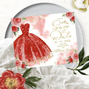 Lámina Presupuesto Quinceañera Salva La Fecha Vestido Roj
