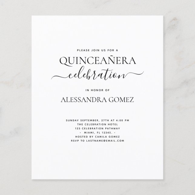 Lámina Presupuesto Quinceanera simple (Anverso)