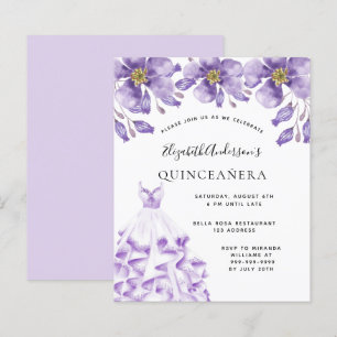 Lámina Presupuesto Quinceanera vestido blanco violeta flo