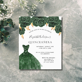 Lámina Presupuesto Quinceanera vestido de oro verde esmer