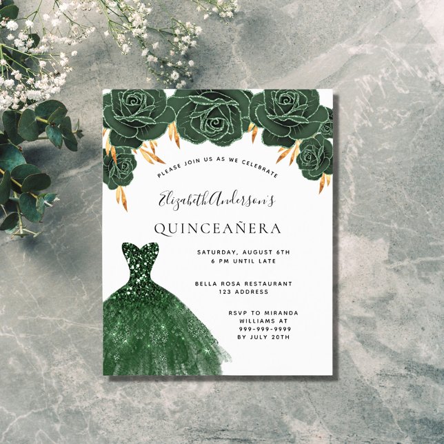 Lámina Presupuesto Quinceanera vestido de oro verde esmer (Subido por el creador)