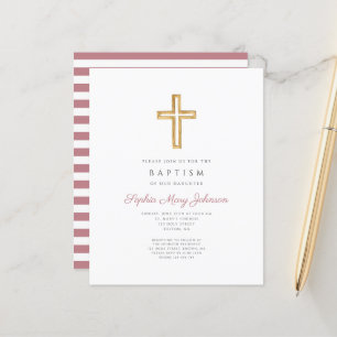 Lámina Presupuesto Rayas Rosadas Cruz Niña Religiosa Baut