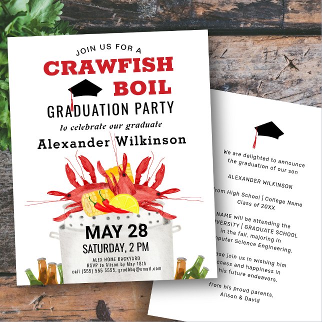 Lámina PRESUPUESTO Red Crawfish Boil GRAD Party Invitació (Subido por el creador)