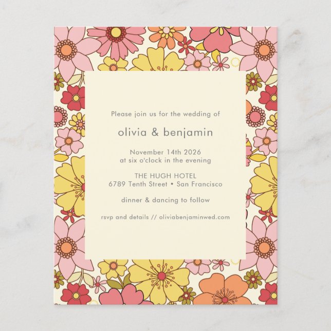 Lámina Presupuesto Retro Boho Rosa Amarillo Floral Boda  (Anverso)