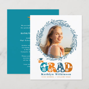 Lámina PRESUPUESTO Retro Floral Wreath Foto GRAD Invitaci