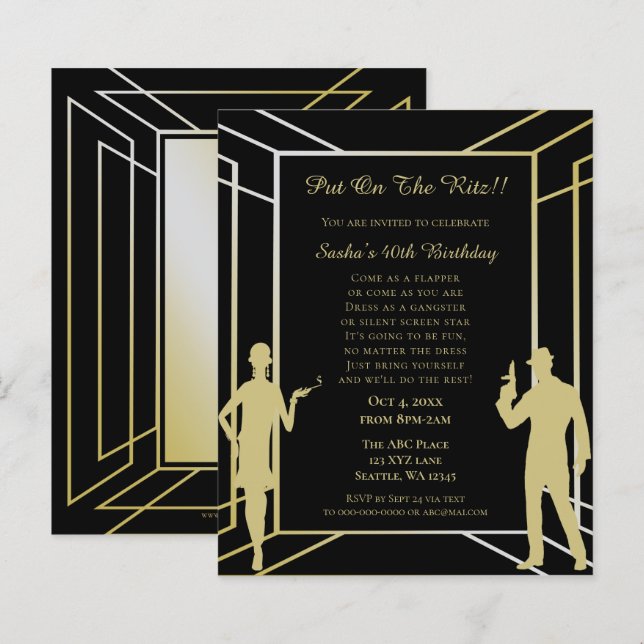 Lámina Presupuesto Roaring 20 Invitación Art Deco Chica F (Anverso / Reverso)