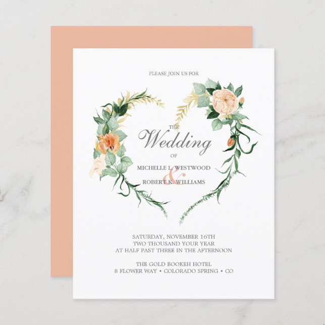 Lámina PRESUPUESTO Romántico Boda de la Corazón Floral (Anverso / Reverso)