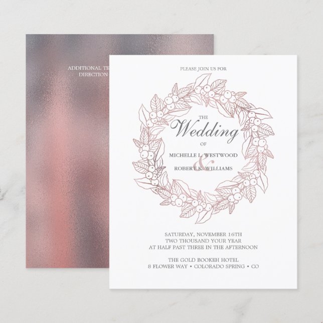 Lámina PRESUPUESTO Romántico Elegante Rosa Boda de la cor (Anverso / Reverso)