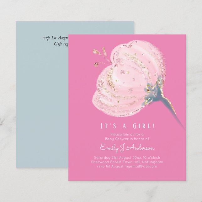 Lámina PRESUPUESTO Rosa Rosa Purpurina Es Un Baby Shower  (Anverso / Reverso)
