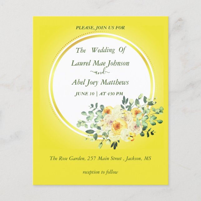 Lámina Presupuesto. Rosas de fondo amarillo Invitación (Anverso)