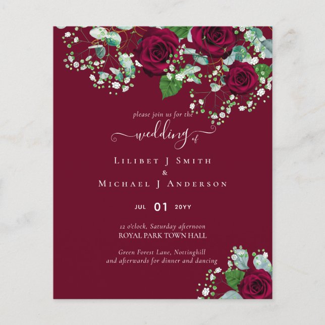 Lámina PRESUPUESTO Rosas Rojas Borgoñas BODA Gypsophila (Anverso)