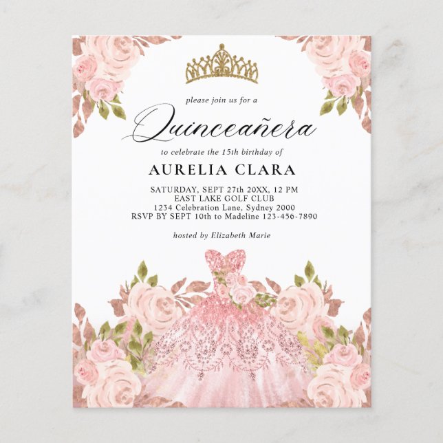 Lámina PRESUPUESTO Rosegold Vestido Rosa Floral 15ª Quinc (Anverso)