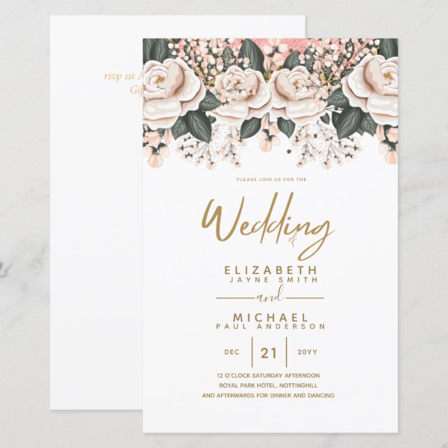 Lámina Presupuesto Roses Blancos Boda Botánica Invita A9 (Anverso / Reverso)