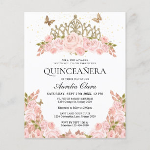 Lámina PRESUPUESTO Rubor Pink Floral Gold Tiara Quinceane