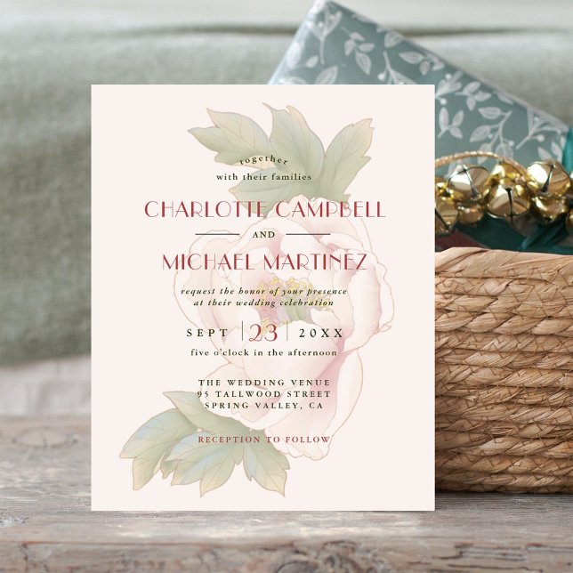 Lámina PRESUPUESTO Rubor Pink Peony Floral Wedding Invita (Subido por el creador)