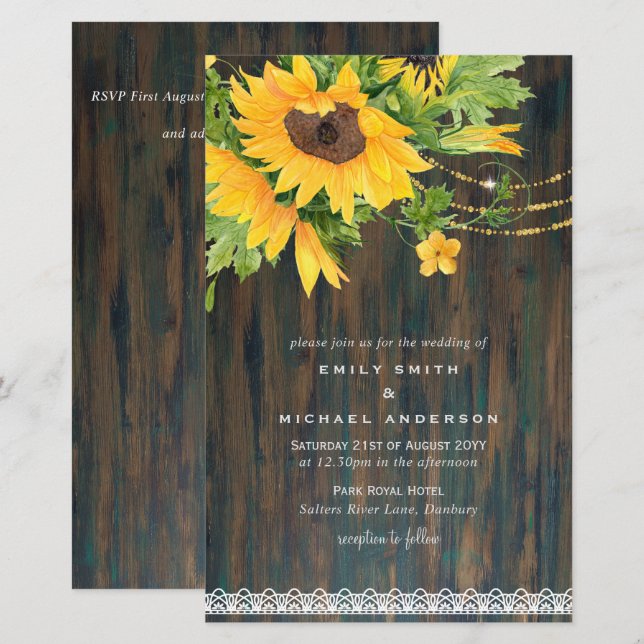 Lámina Presupuesto Rústico Girasol Luces Lace Boda Inv (Anverso / Reverso)