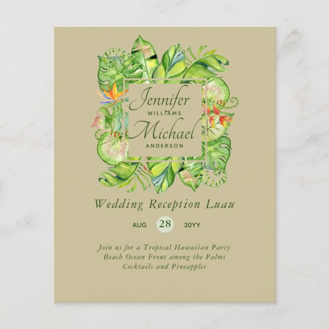 Lámina Presupuesto Saltos Tropicales Luau Boda Recepción  (Anverso)
