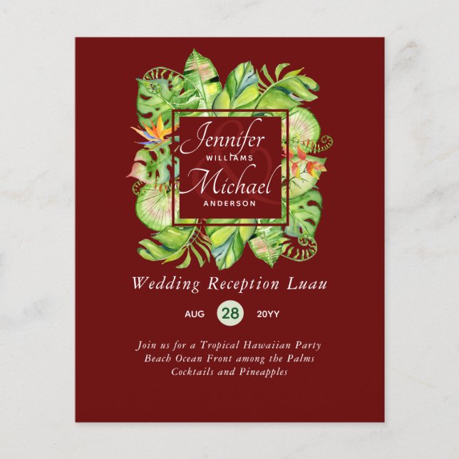 Lámina Presupuesto Saltos Tropicales Luau Boda Recepción  (Anverso)