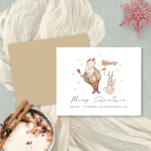 Lámina Presupuesto Santa Snowman Feliz Navidad (Front and back view. Budget price 4.5 x 5.6" alternative)