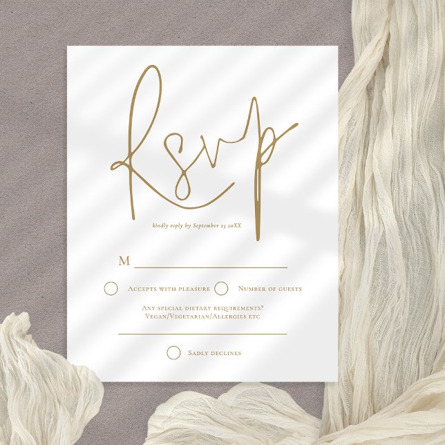 Lámina Presupuesto Simple Boda Blanca de Oro RSVP (Budget price RSVP part of a matching wedding suite)