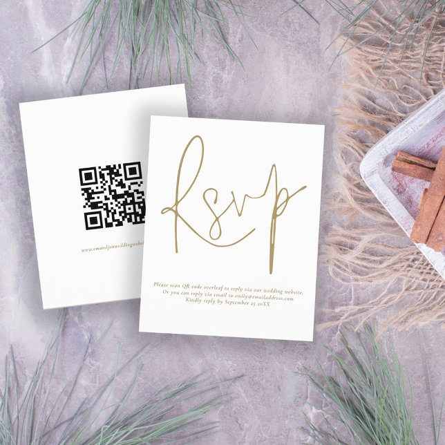 Lámina Presupuesto Simple QR Código Gold Script Wedding R (Front and back view. )