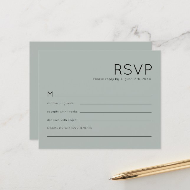 Lámina Presupuesto Simple Silvery Sage Green Wedding RSVP (Anverso/Reverso In Situ)