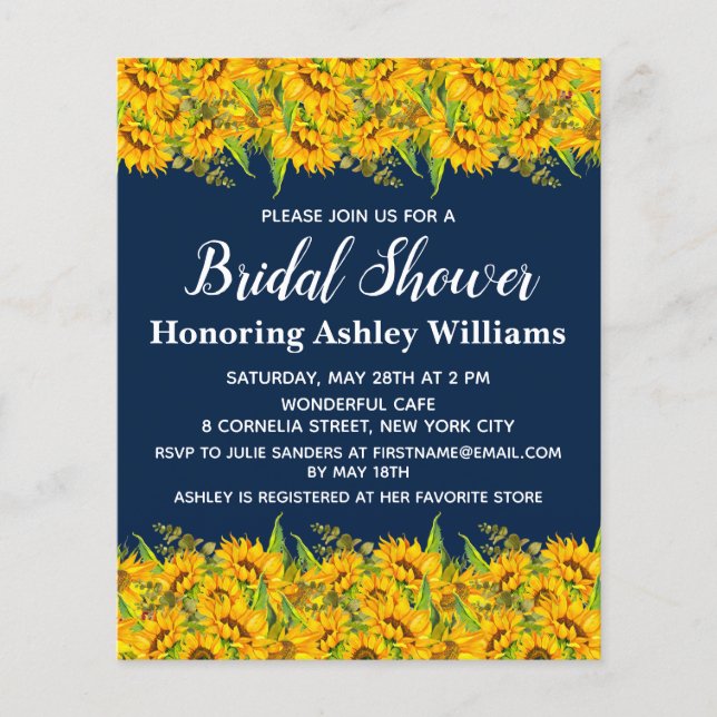 Lámina Presupuesto Sunflower Bridal Shower Invitaciones F (Anverso)