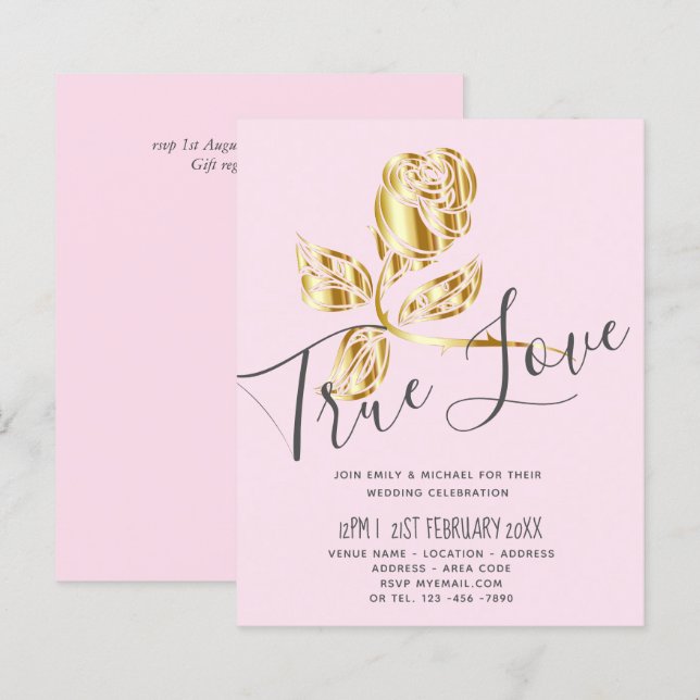 Lámina PRESUPUESTO Tendencia Invitación de Boda de Rosa d (Anverso / Reverso)