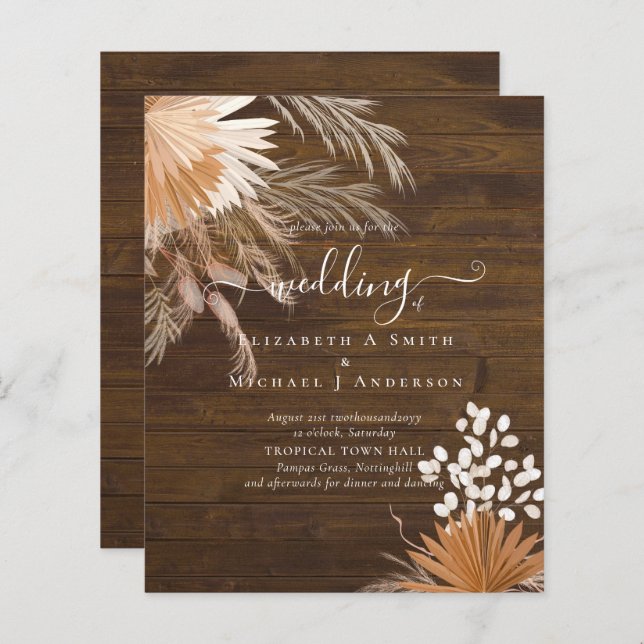 Lámina PRESUPUESTO Terracota Pampas Boda Tropical Grass (Anverso / Reverso)