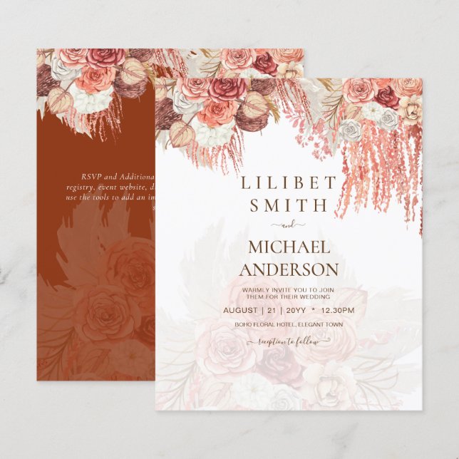 Lámina PRESUPUESTO Terracotta Rosa Pampas Boda Grass Flor (Anverso / Reverso)