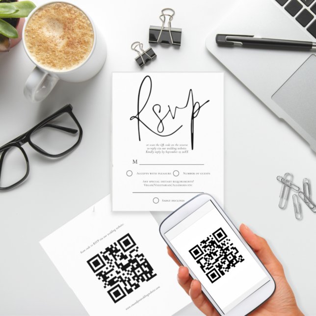 Lámina Presupuesto Texto blanco negro Código QR Boda RSVP (Subido por el creador)